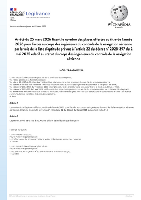 Arrêté indiquant le nombre de place pour les TSEEAC passant ICNA au choix