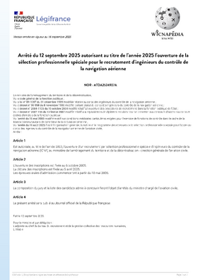Arrêté ouvrant la sélection professionnelle spéciale