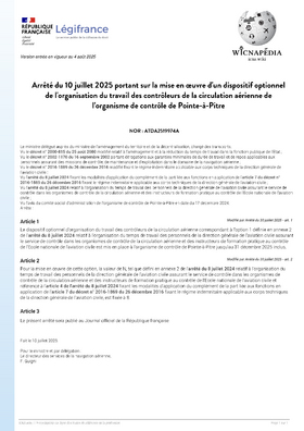 Arrêté relatif à la mise en oeuvre des options à Pointe à Pitre