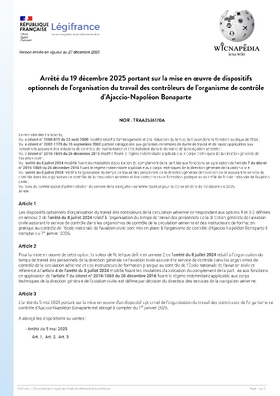Arrêté sur la mise en oeuvre des options à Ajaccio pour 2026