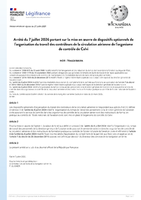 Arrêté sur la mise en oeuvre des options à Calvi pour 2026