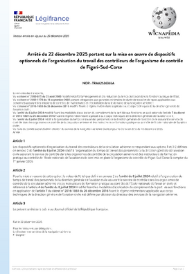 Arrêté sur la mise en oeuvre des options à Figari pour 2026