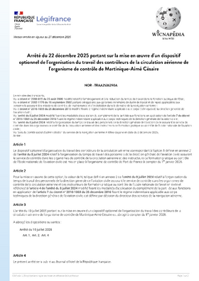 Arrêté sur la mise en oeuvre des options à Fort de France pour 2026