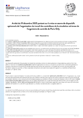 Arrêté sur la mise en oeuvre des options à Orly pour 2026