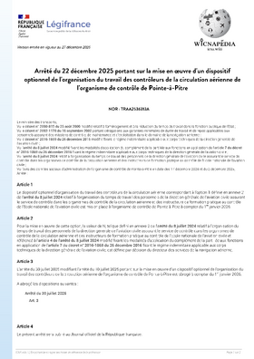 Arrêté sur la mise en oeuvre des options à Pointe à Pitre pour 2026