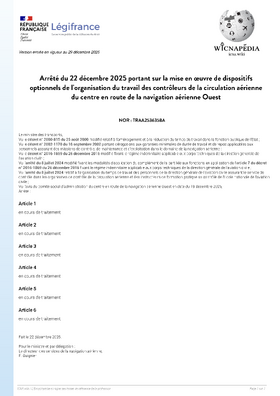 Arrêté sur la mise en oeuvre des options au CRNA Ouest pour 2026