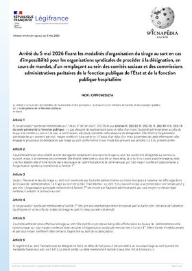Arrêté sur le tirage au sort en cas d'impossibilité pour une OS de nommer un représentant