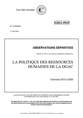 Rapport de la cour des comptes sur la politique des ressources humaines de la DGAC