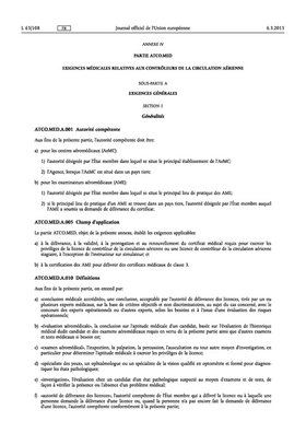 Réglement européen 2015/340 - Partie ATCO.MED